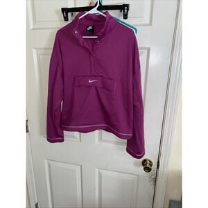 Nike Women's Swoosh Quarter Snap Oversized Pullover Purple Large